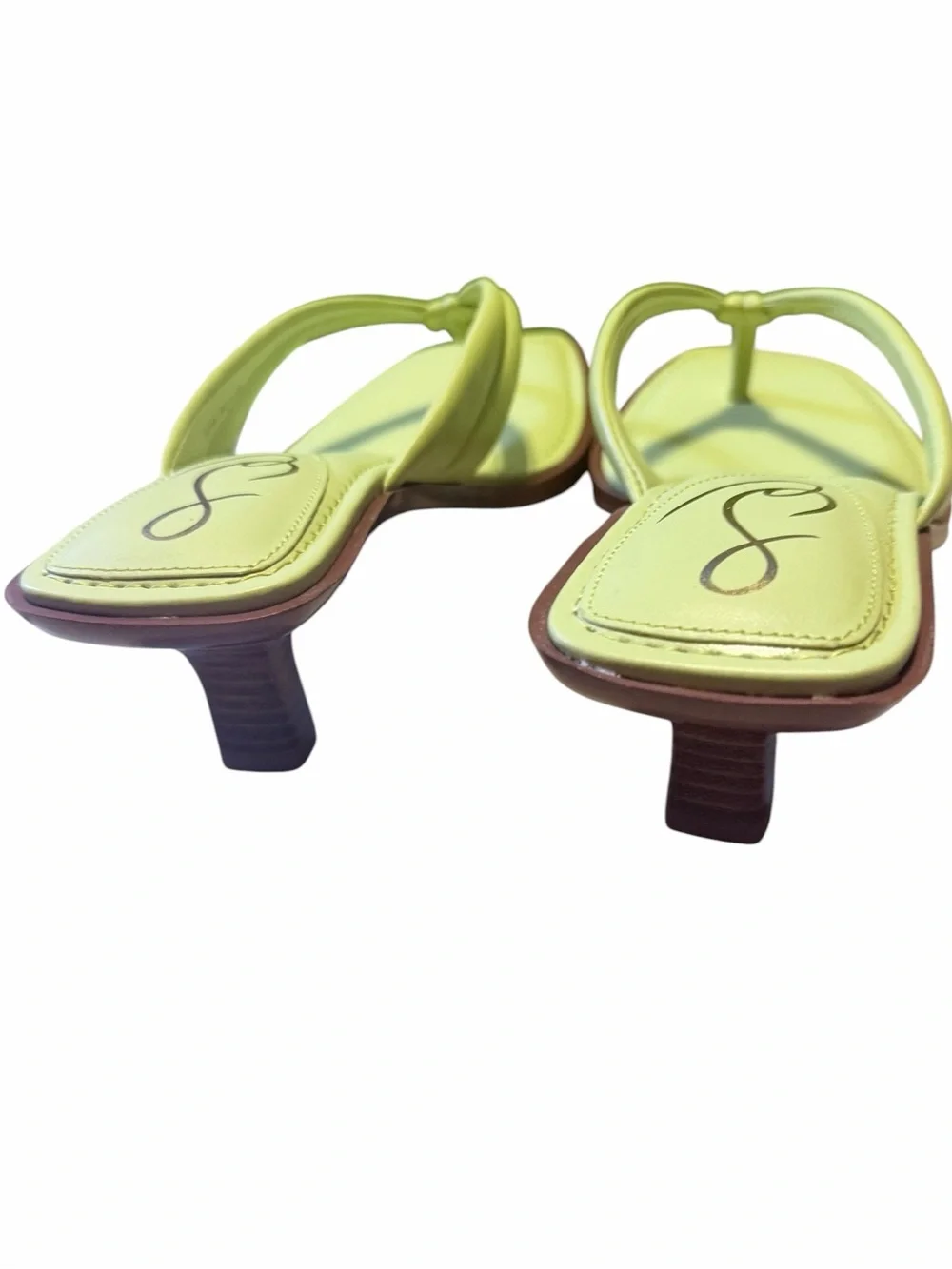 🌟🌼 NIB SAM EDELMAN DAPHNEY KIWI LEATHER Lime Green Thong Kitten Heel Sandals - Picture 4 of 9